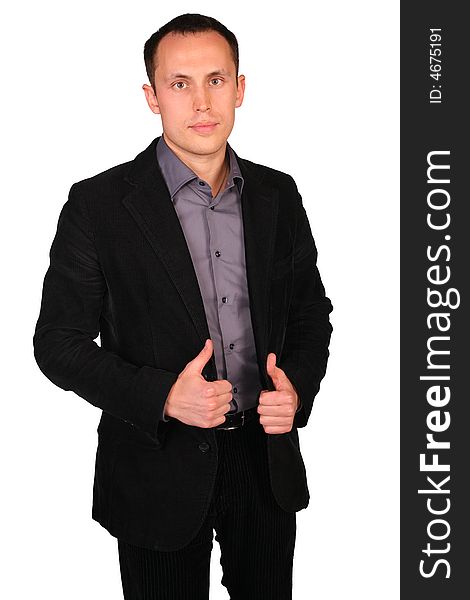 Young businessman posing on white