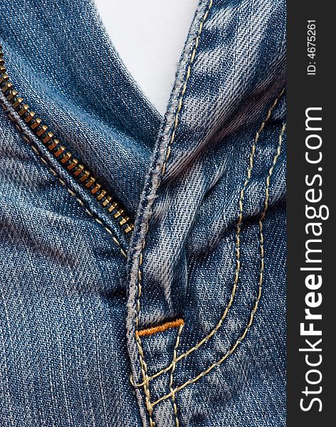 Blue jeans unzipped close-up photo