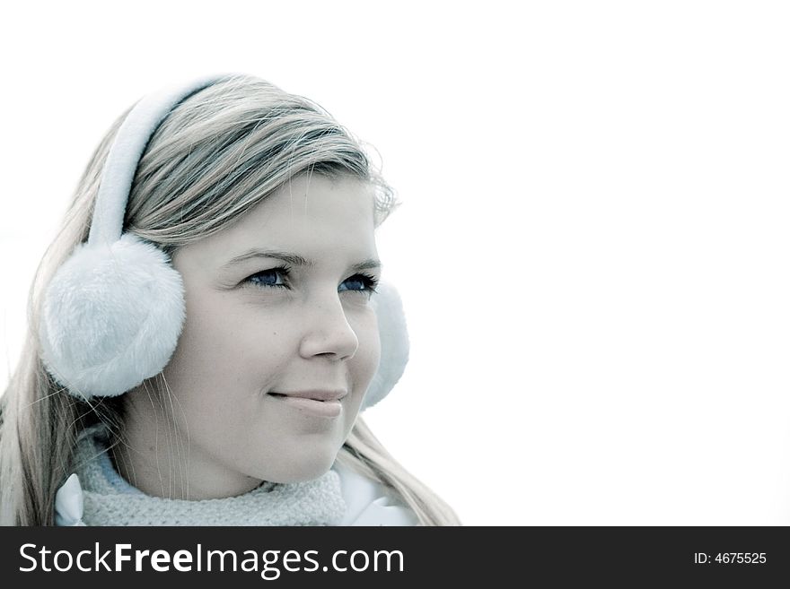 Cheerful Cute Girl In Muffs