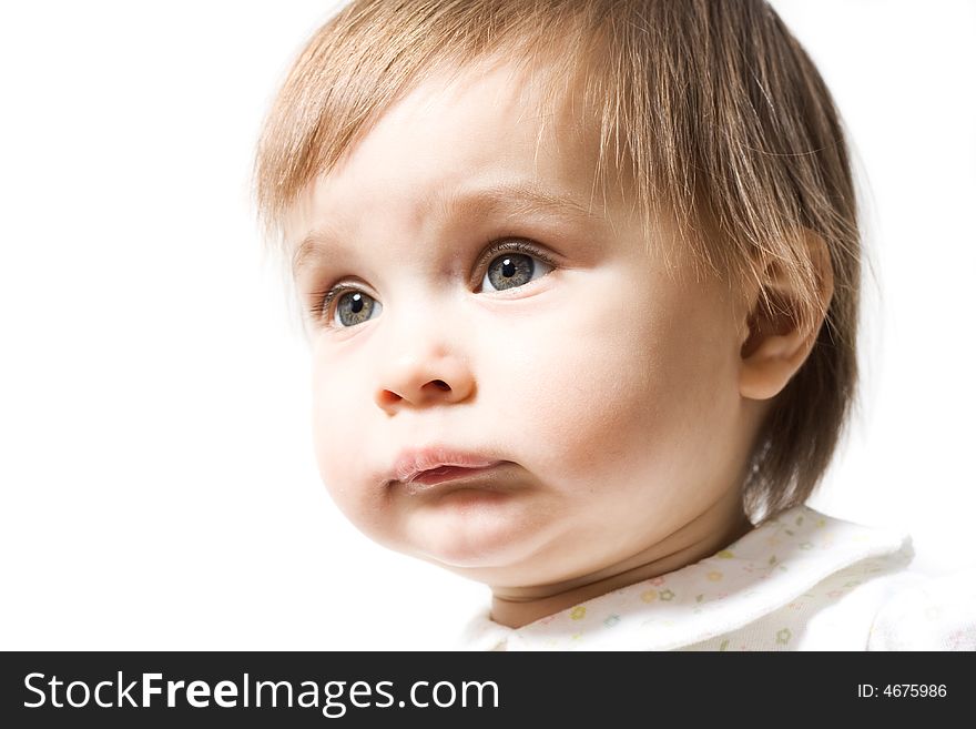 Cute one year baby on white background