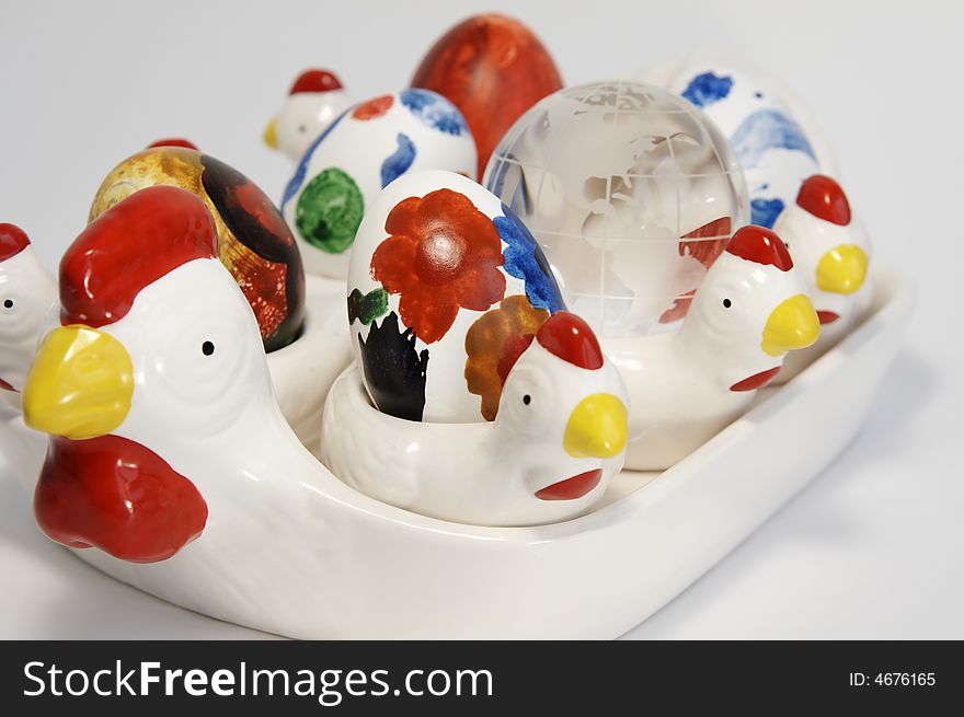 Delft-ware Chickens With Easter Eggs