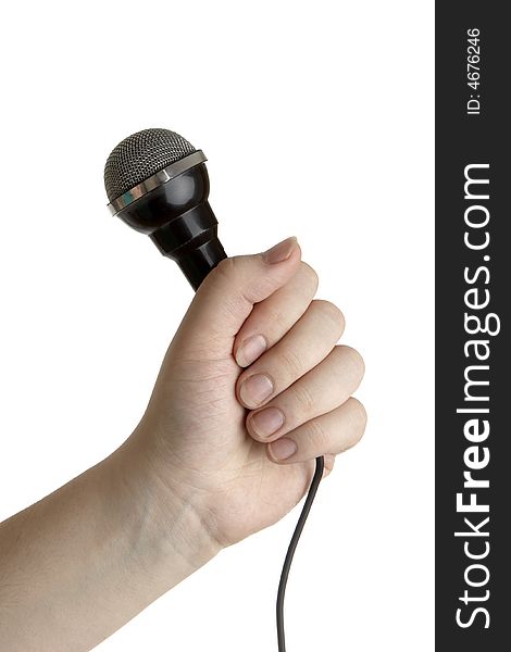 Microphone in hand. isolated on white background