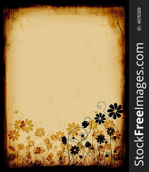 Grunge background, old paper, pattern, flowers