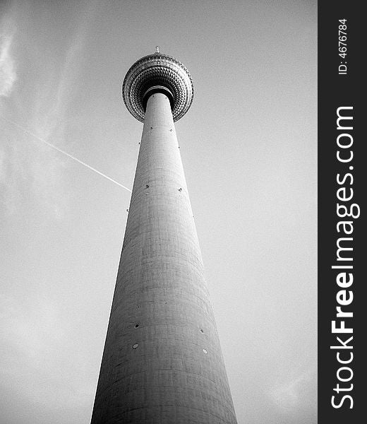 The famous Fernsehturm in b/w, Alexander Platz, Berlin. The famous Fernsehturm in b/w, Alexander Platz, Berlin