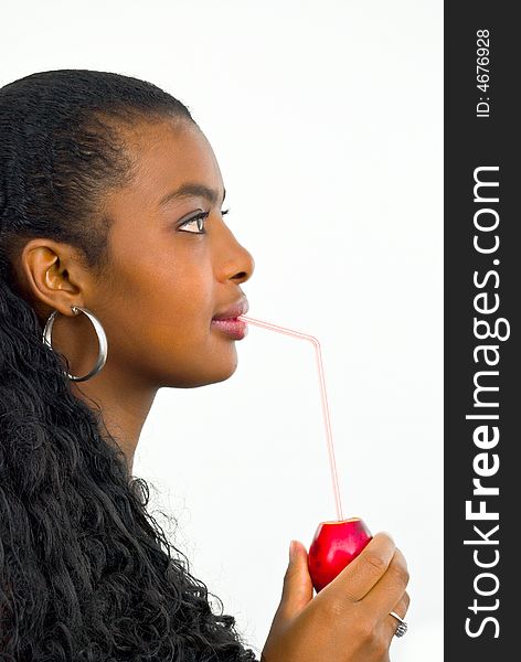 Beautiful african girl with red tropical fruit. Beautiful african girl with red tropical fruit
