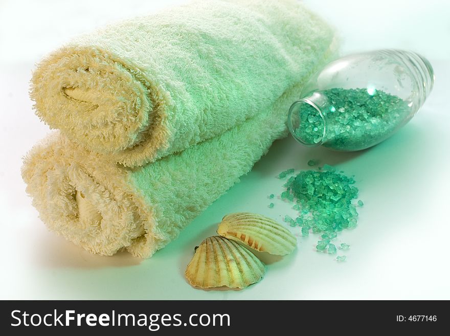 Bath salt and towels