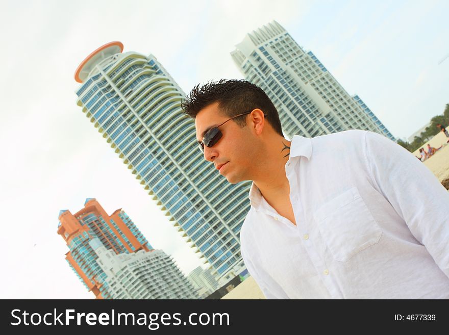 Man And Buildings In The Background