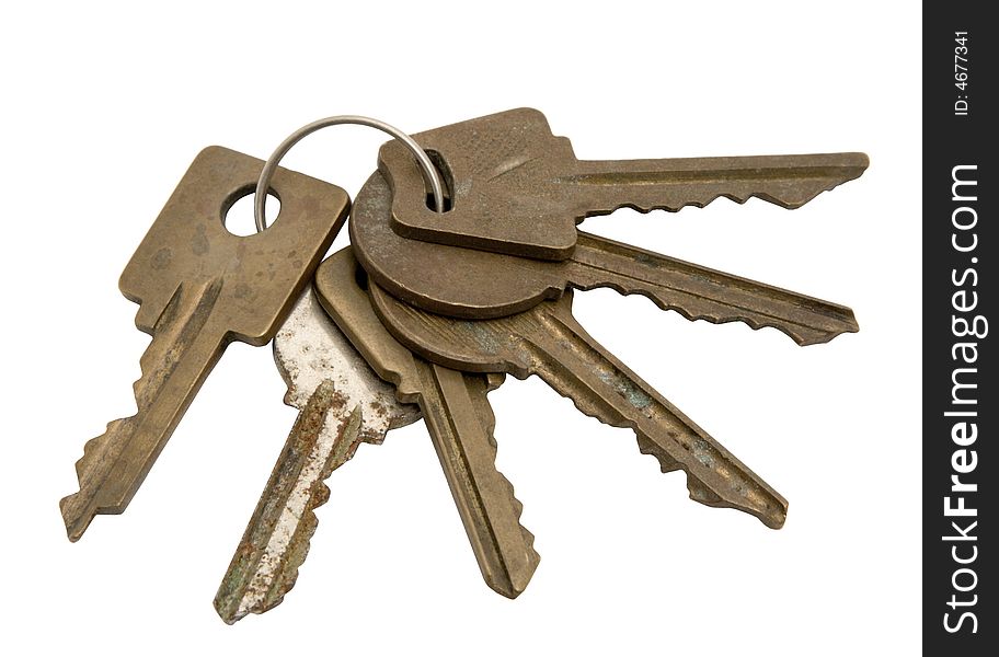 Six keys on a white background. Photo.