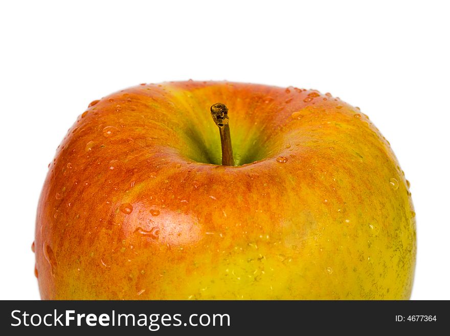 Apple and water drops, isolated on white background