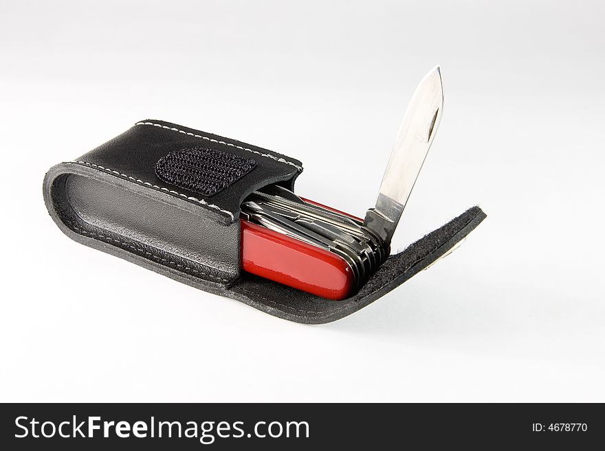 Pocket swiss army knife on white background