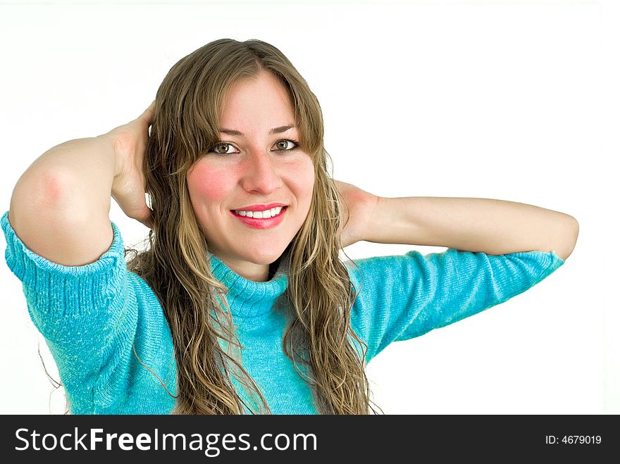 Smiling nice lady portrait with hands