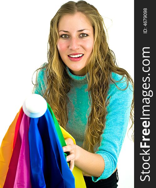 Lady Attacking With Colorful Umbrella
