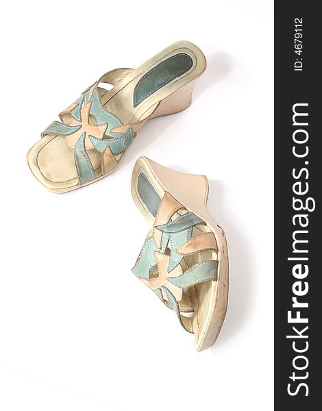 Fashionable old blue sandals on high heel. Fashionable old blue sandals on high heel