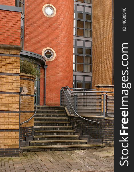 Architectural detail of the entrance to an apartment block. Architectural detail of the entrance to an apartment block