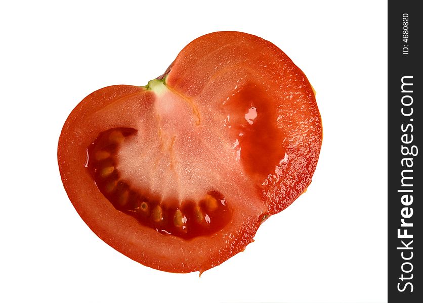 Fresh half cut tomato isolated on white background