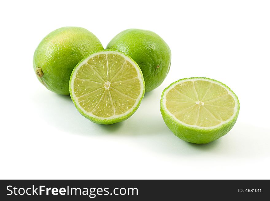 Sliced limes, shot on white