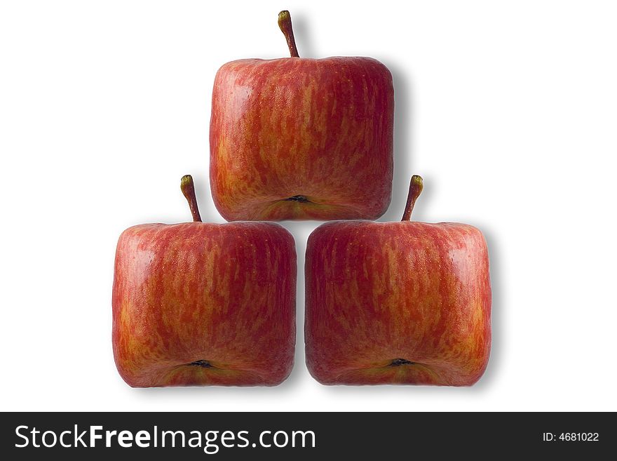 Red apples in cube shapes like building blocks on a white background