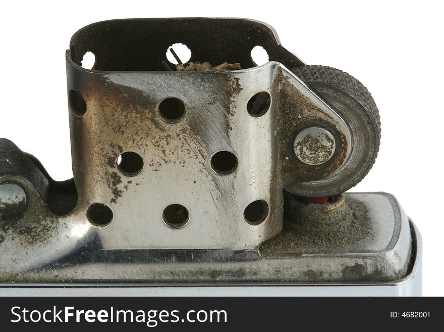 A Isolated cigarette metal lighter on white