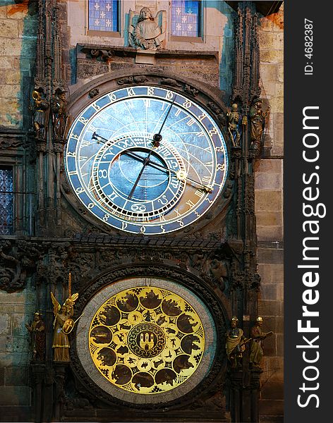 Astronomical clock in Prague, night view