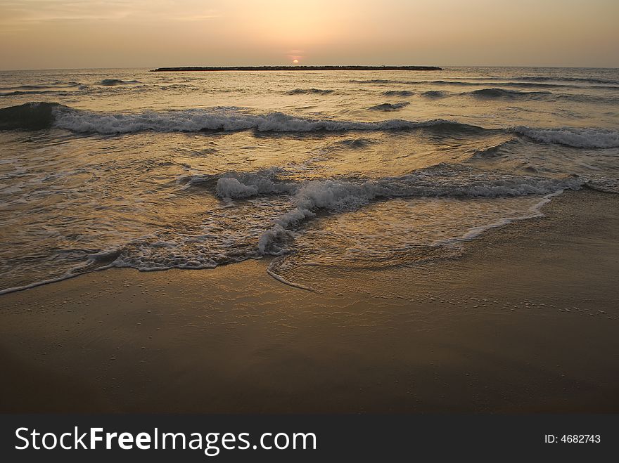 Sundown on the beach of Tel Aviv