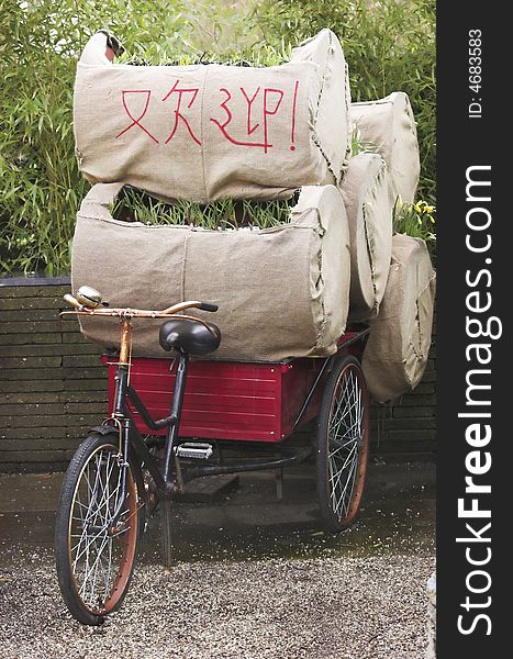 Trolley bicycle for transporting flowers on exhibition in Holland