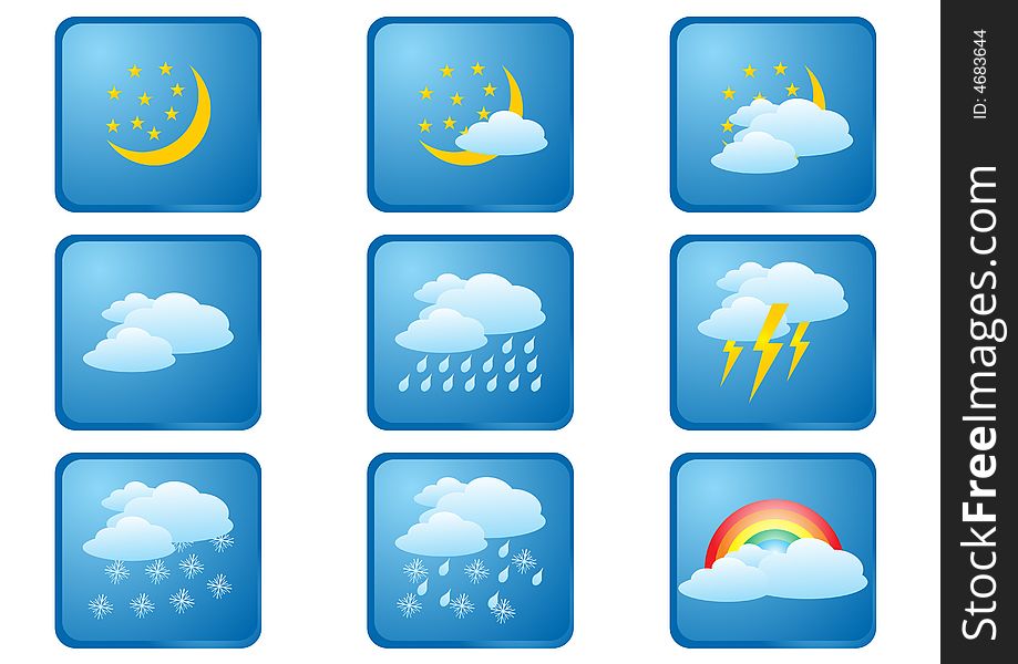 Modern night blue weather buttons isolated on white background. Modern night blue weather buttons isolated on white background