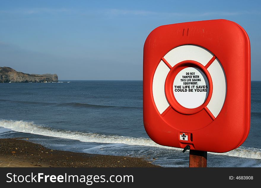 Lifebelt on Yorkshire Coast, UK