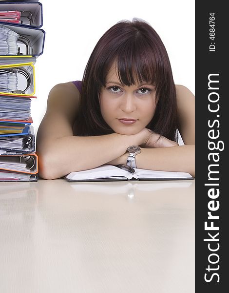 Woman and folders with documents