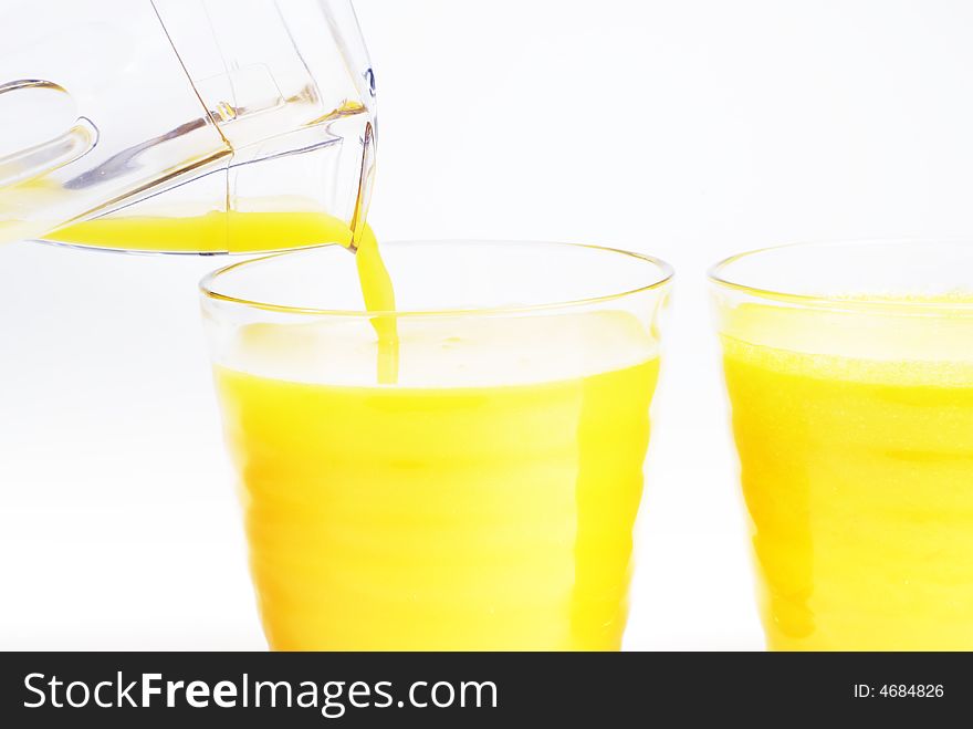 Orange juice on the white background