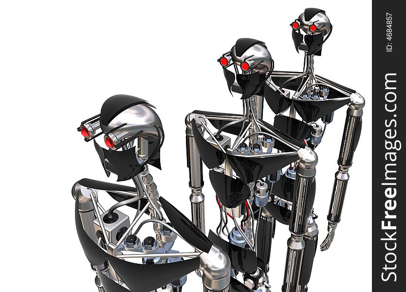 Isolated illustration of three cyborgs. Isolated illustration of three cyborgs