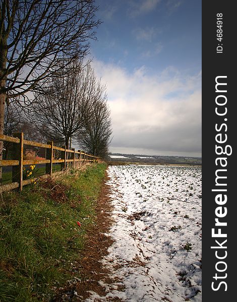 Snow covered field in Banbury, Oxfordshire