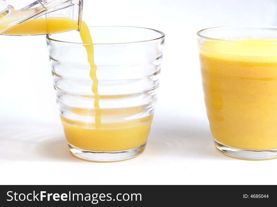 Orange juice on the white background