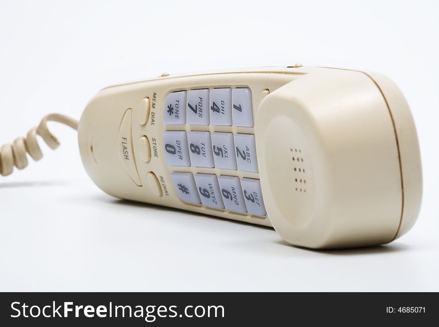 Beautiful and modern white telephone receiver close-up