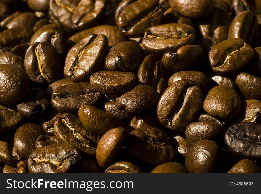 Coffee beans close up macro detail. Coffee beans close up macro detail