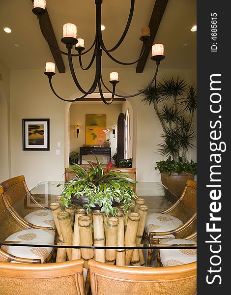Dining room and table with modern decor. Dining room and table with modern decor.