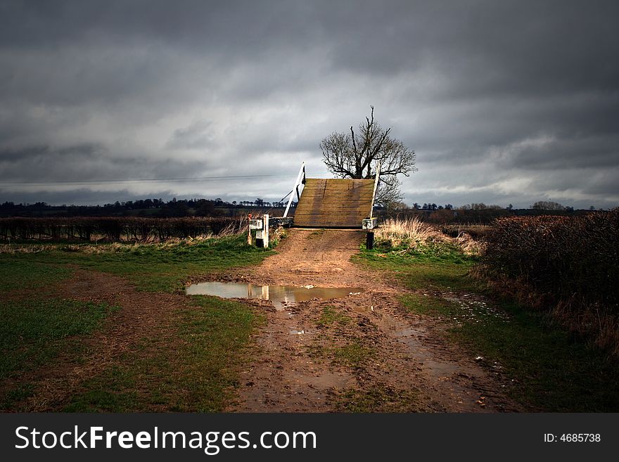 A wooden bridge in the English countryside