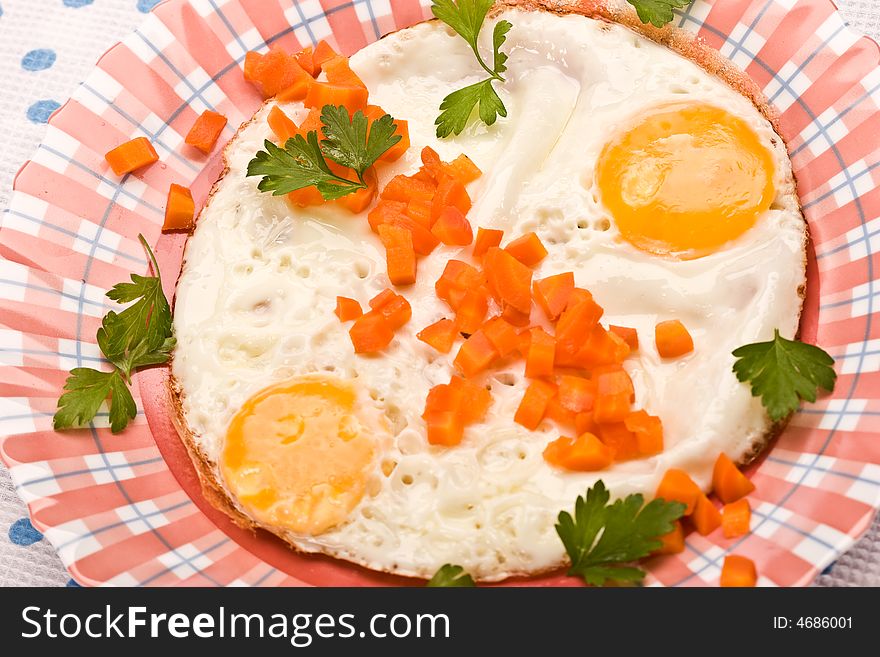 Food series: fried egg and boiled carrot. Food series: fried egg and boiled carrot