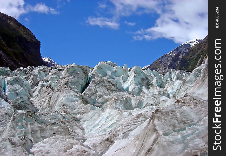 The view from half way up Franz Joseph Glacier, South Island, New Zealand.