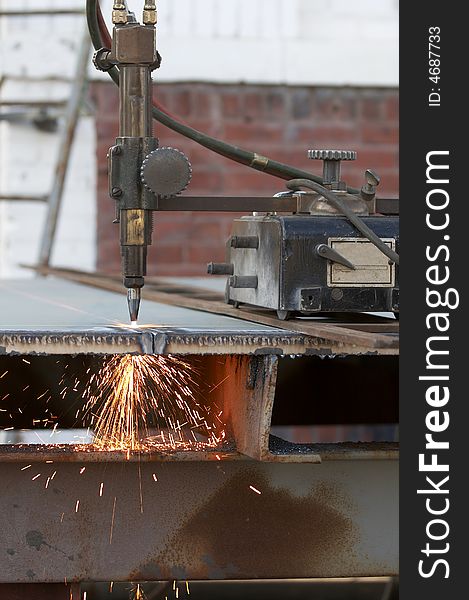 A close up of track torch burning steel. A close up of track torch burning steel