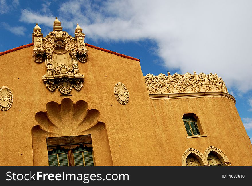 Close-up of historic theater located in Santa Fe, New Mexico. Close-up of historic theater located in Santa Fe, New Mexico.