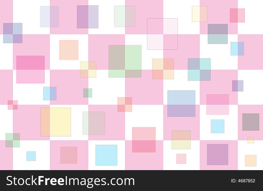Pink & White Checker pattern with floating multi-colored squares. Pink & White Checker pattern with floating multi-colored squares.