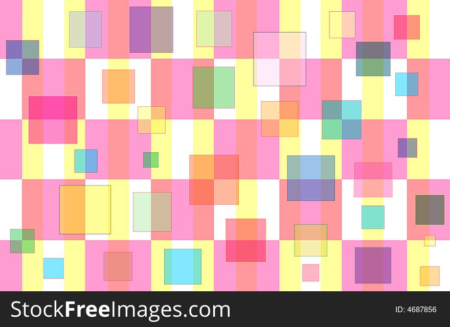 Pink & Yellow Checker pattern with floating multi- colored squares. Pink & Yellow Checker pattern with floating multi- colored squares.
