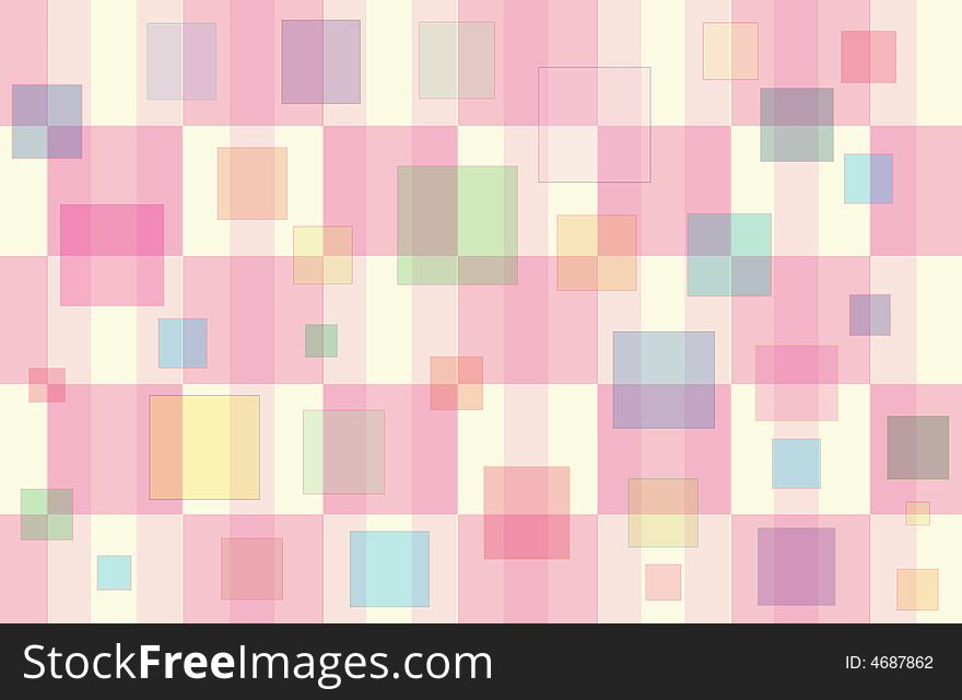 Pink & Pale Yellow Checker pattern with floating multi- colored squares. Pink & Pale Yellow Checker pattern with floating multi- colored squares.