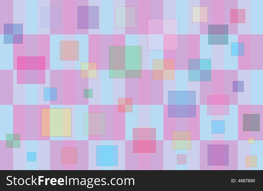 Pink & Blue Checker pattern with floating multi-colored squares. Pink & Blue Checker pattern with floating multi-colored squares.
