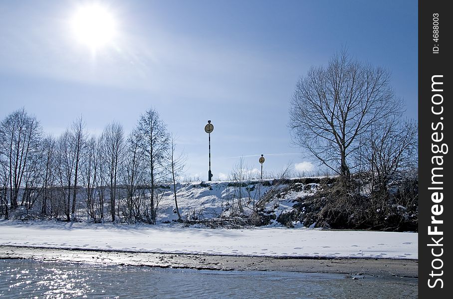 River Bank with navigation signs