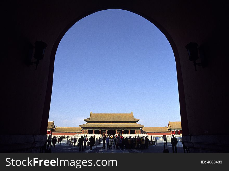 Looking through the giant door of the forbidden city. Looking through the giant door of the forbidden city