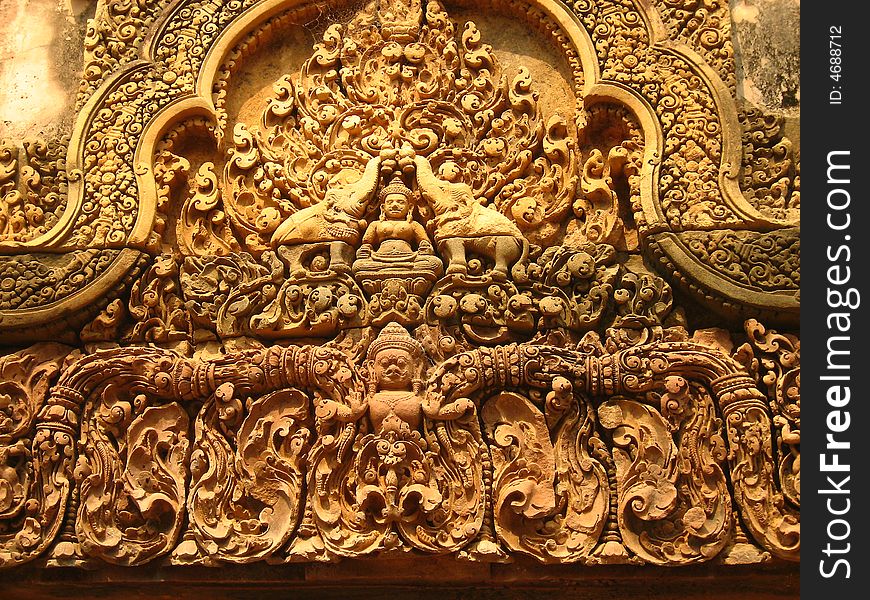 A wood carving of a temple in Angkor Wat, Cambodia. A wood carving of a temple in Angkor Wat, Cambodia