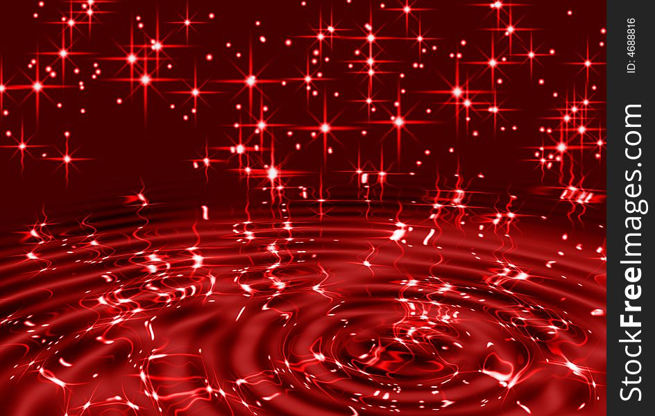 Red stars and ripple on water. Red stars and ripple on water