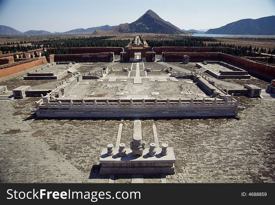 view from the soul tower of west zhaoling mausoleum, the tomb of empress dowager xiaozhuang. the qing east tombs, china. view from the soul tower of west zhaoling mausoleum, the tomb of empress dowager xiaozhuang. the qing east tombs, china