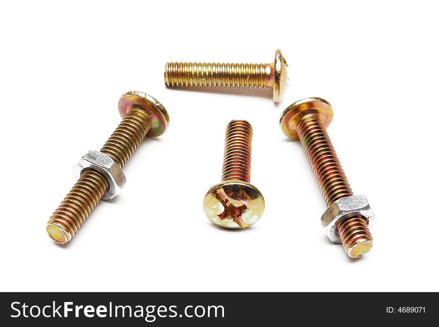 Steel screw-bolts on a white background